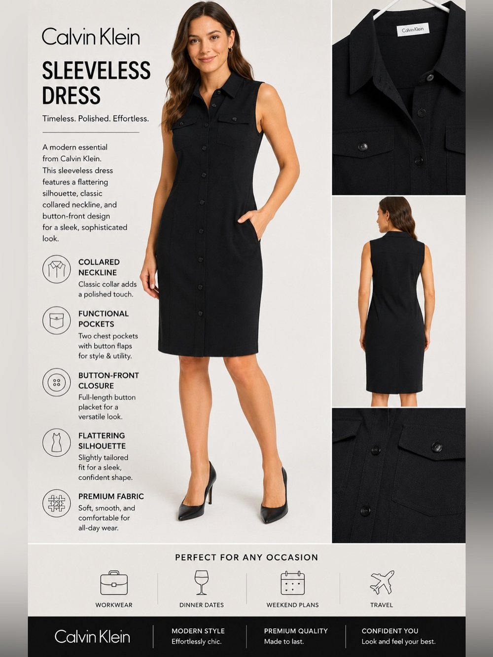 Calvin Klein Black Sleeveless Shirt Dress